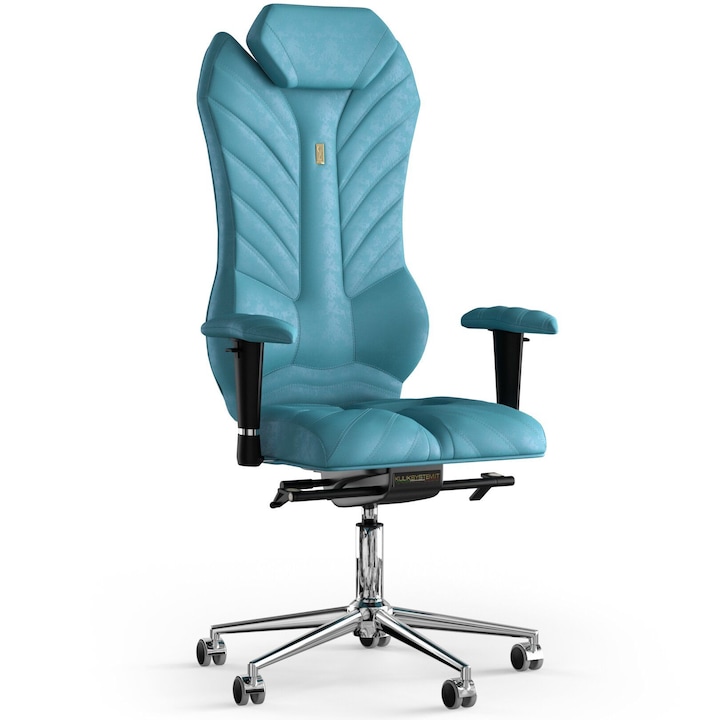 Review Kulik System Monarch scaun birou ergonomic cu roti spatar reglabil sezut ajustabil 120 Kg textil neasamblat bleumarin