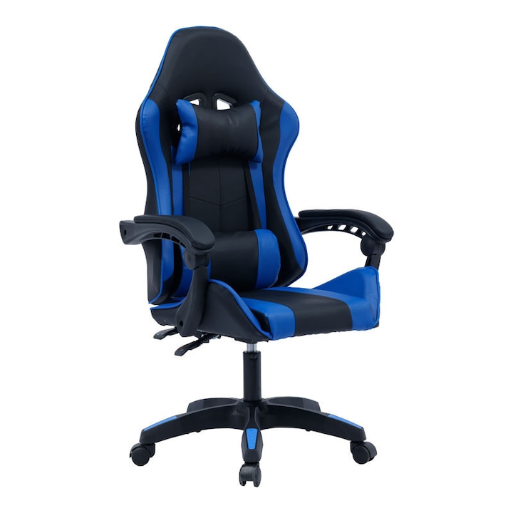 Review pako world Scaun de gaming William ergonomic spatar reglabil piele ecologica 120Kg Negru-Albastru
