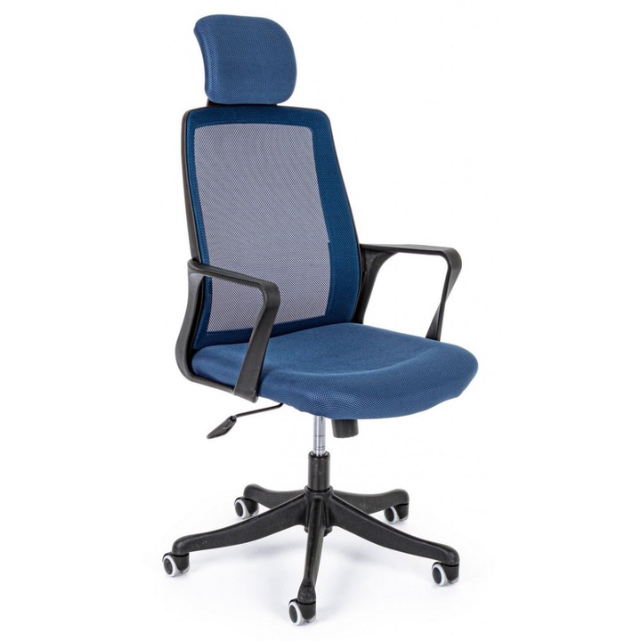 Review Bizzotto Laurent Scaun birou ergonomic spatar reglabil greutate max 120 Kg tapiterie textil culoare negru albastru