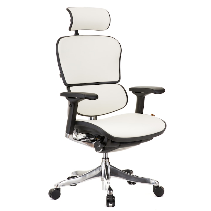 Review Ergohuman Scaun QMOBILI Ergohuman v2 Plus Elite HI Piele Genuine Alb Tetiera 2D Brate 4D