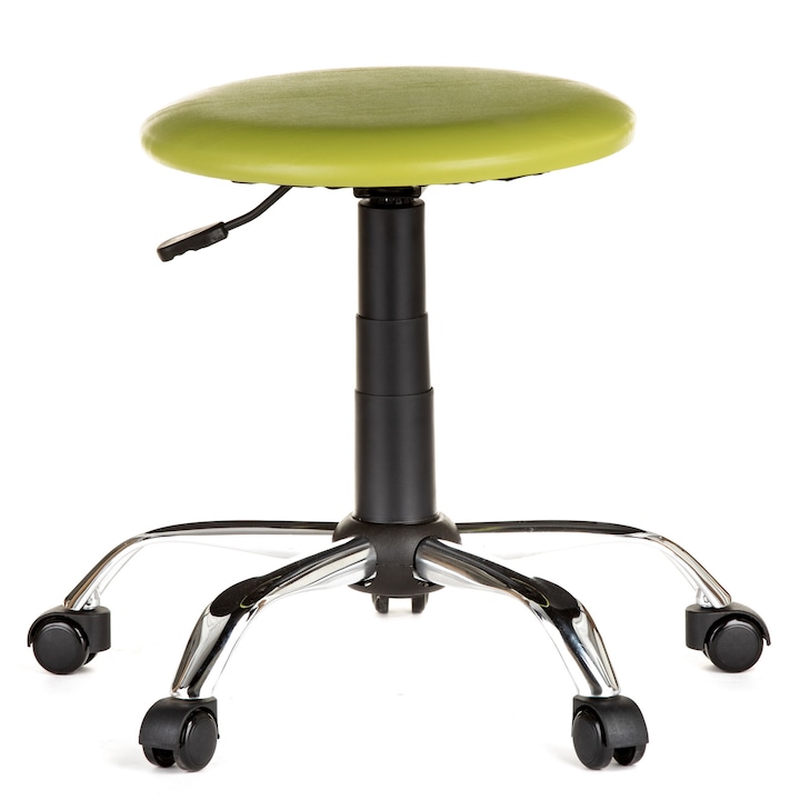 Review QMOBILI Scaun laborator LAB CR Verde ergonomic fara brate fara spatar ajustabil pe inaltime 90 Kg piele ecologica neasamblat verde