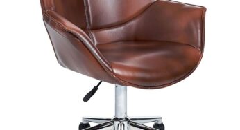 Review Beliani Scaun de birou Newdale Retro,ergonomic,cu spatar,rotire 360°,130 Kg,piele ecologica,neasamblat,maro inchis