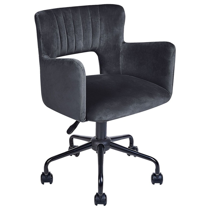 Review Beliani Scaun de birou Sanilac catifea negru ergonomic cu rotire 360°