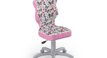 Review ENTELO Scaun de birou copii ergonomic cu roti, spatar ergonomic, ajustabil, 80 Kg, Poliester, , Gri Roz